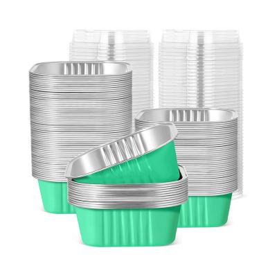 China Eco-Friendly Food Grade 50 Pcs Baking Cups With Lids 10 Oz Aluminum Foil Cupcake Cups Disposable Ramekins Square Muffin Liners Desserts Muffin Cups for sale