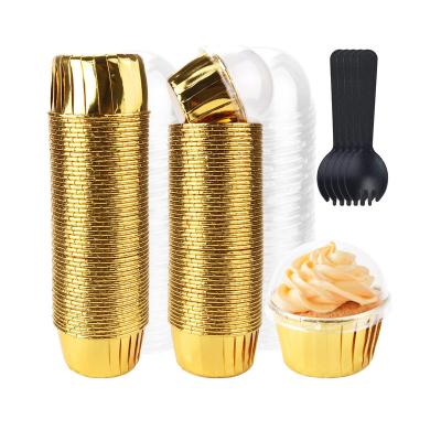 China Food Grade 100 Sets 3.5oz Eco-Friendly Cupcake Liners With Dome Lids, Foil Baking Cups, Disposable Muffin Tin Cupcake Wrappers for sale