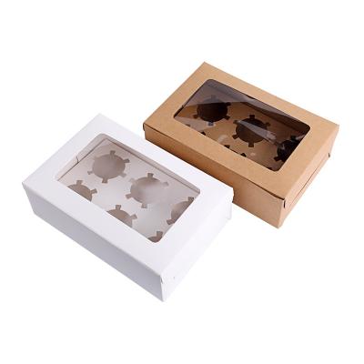 China Recycled Materials Windowed White Brown Paper Box Gift Wrapping Cupcake Boxes For Wedding Festival Party 6 Cup Cake Stands Customized for sale