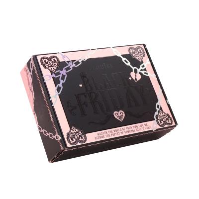 China Recyclable Black-pink Cosmetic Gift Box Corrugated Mailer Box With Adhesive, UV Coating and Silver Stamping for sale