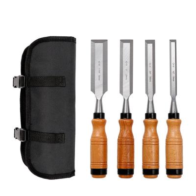 China Carving Tools Wholesale Custom Carving Chisels Woodworking 4pcs Wood Chisel Tool Kit With Wood Handle for sale