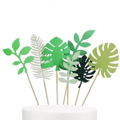 China 7 PCS Eco-Friendly Glitter Tropical Leaves Cake Topper Palm Leaf Cake Topper Wedding Happy Birthday Cupcake Toppers for sale