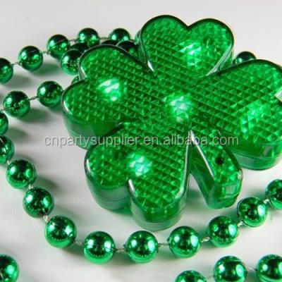 China Plastic St Patricks Day Light Up Green Shamrock Necklace for sale