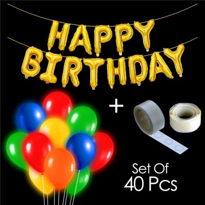 China High Quality Happy Birthday LED Balloons Letter Set Aluminum Balloons Birthday Party Supplies With Glue Dot for sale