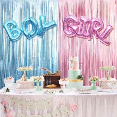 China Wholesale PET Foil Pink And Blue Metallic Fringe Curtains Boy Girl Foil Balloon Gender Reveal Decorations for sale