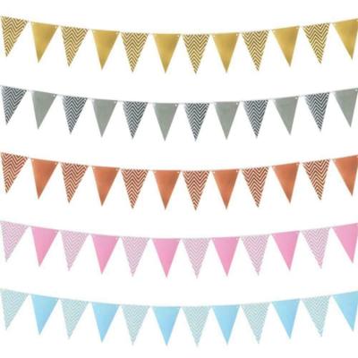 China Wholesale Gold Paper Triangle Flag Banner Happy Birthday Paper Silver Bronzing For Party Supplies Baby Shower Birthday Banner for sale