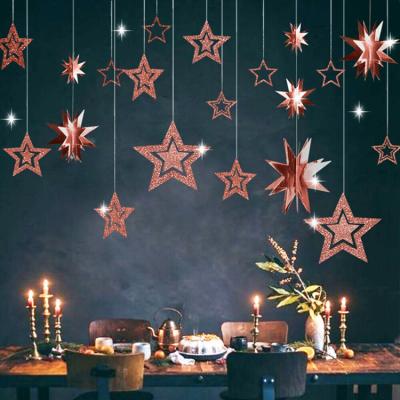 China Double Sided Instant Cardboard 7 Hanging Garland Hanging Paper Glitter Star Party Decors Christmas Ornaments Wedding Baby Shower Party Supplies for sale