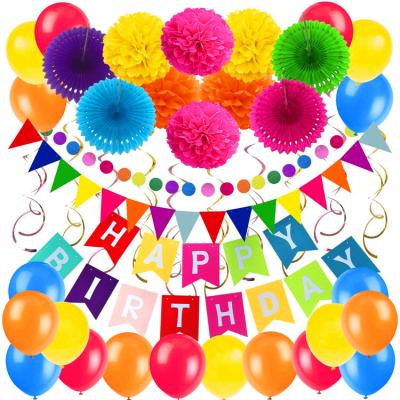 China High Quality Happy Birthday Balloons Banner Set Fans 10inches Tissue Paper Latex Balloon For Party Decoration Kit for sale