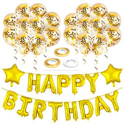 China High Quality Gold Happy Birthday Balloons Banner Set with Confetti Balloons for Birthday Party Decorations for sale