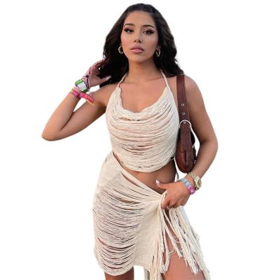 China Solid color white women sexy tank top tassel backless women halter crop tank top BOHO QUICK DRY for sale