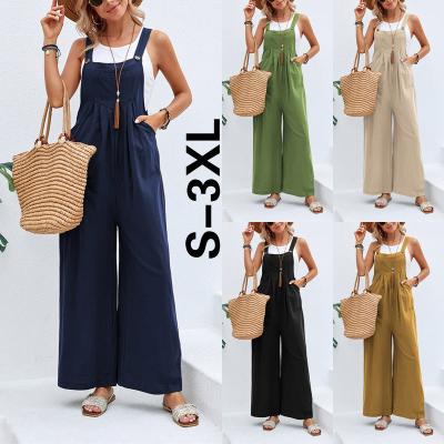 China 2023 Popular Anti-wrinkle Women Solid Overalls Fashion Cotton Casual Overalls for sale