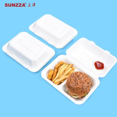 China Sunzza Disposable Take Away Pulp Food Containers Sugarcane Bagasse Eco-friendly Cheap Packing Biodegradable Lunch Box for sale