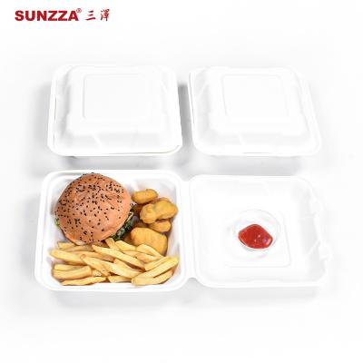 China Sunzza Disposable Takeout Take Away Compostable Biodegradable Bagasse Lunch Hamburger Food Bagasse Lunch Box Food Wrapping Paper for sale