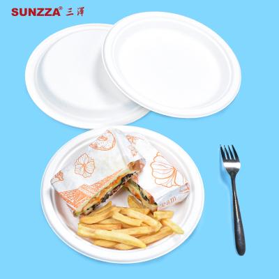 China High quality oil and water resistant/food touch safe Sunzza eco heavy vintage take away birthday party supplies dining disposable bargasse dishes for party for sale