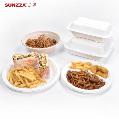 China Oil And Water Resistant / Food Safe Sunzza Touch Customized 9 Inch Chinat Classic Bagasse Paper Biodegradable Dinner Wedding Round Disposable Cake Dishes For Party for sale