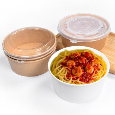 China Sunzza Disposable Brown With Lid Around Disposable Rice Food Container /printing Craft 32 Paper Noodle Bowl For Outlet for sale