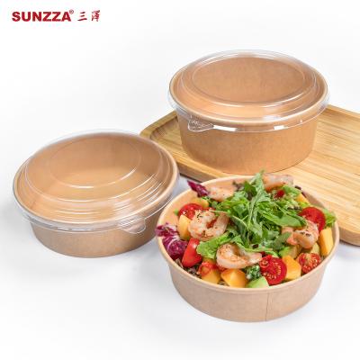 China Disposable Sunzza 1000ml 44oz With Paper Lid Around Container Craft Waterproof Disposable Paper Take Out To Go Salad Bowl for sale