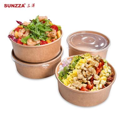 China Sunzza Disposable Eco Friendly Clear Lid Around 18oz/25oz/35oz/40oz/46oz Salad Wrapping Paper Disposable Bowl Biodegradable for sale