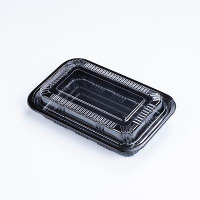 China Recyclable Black Printable Round Plastic Disc Bento Box Plastic Sushi Box Disposable Sushi Takeout Box for sale