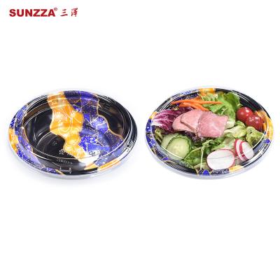 China Luxury Restaurant /Japanese Sunzza Catering To Go Food Grade Round Disposable Clear Plastic Food Packaging PP Fruit Salad Bowl Container for sale