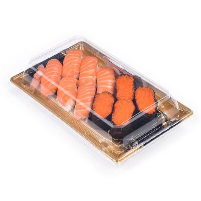 China Gift Party Recyclable Custom Packaging Black Printing Luxury Disposable Plastic Sushi Box With Lid for sale