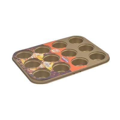 China Bakest Sustainable Golden Cupcake Non Baking Stick Mold Pan Muffin Cake Pan Baking Tray Cupcake Mold for sale