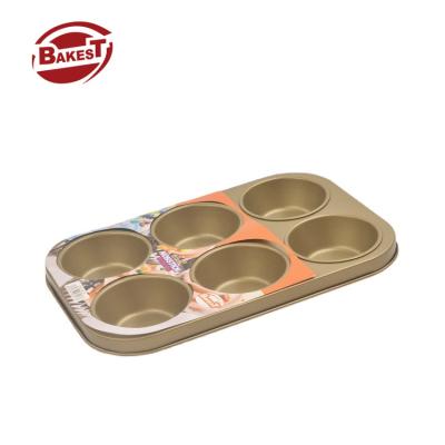 China BAKEST Sustainable High Quality Carbon Steel 6 Holes Non Stick Muffin Cake Mold for sale