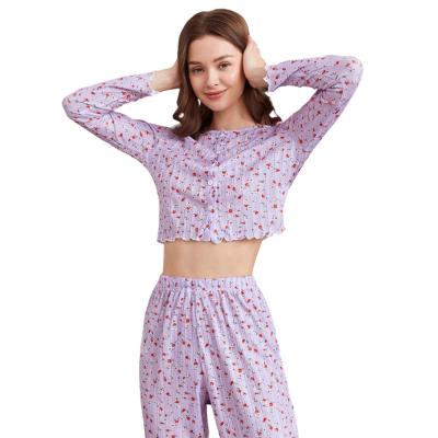 China Floral Squishy QUICK DRY Rib-knit bamboo squishy women's pajamas set for sale