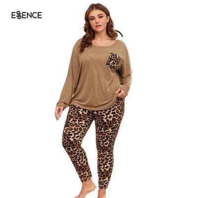 China Plus Size Fat Women Sleepwear Leopard Print Pocket Front Drop Shoulder Viscose Lounge Wear Nightgown for sale