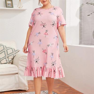 China Cartoon Printing Ruffle Edge Nightgown Night Wear Thermal Sleepwear Plus Size Women Cotton Nightgowns for sale