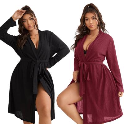 China QUICK DRY Custom Plus Size Women's Plus Size Loungewear Loungewear Long Sleeve Solid Belted Robes for sale