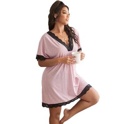 China QUICK DRY V-Neckline Short Sleeve Nightgown Plus Size Nightgowns Lace Up Trim Nightgown For Woman for sale