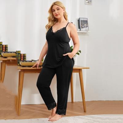 China Plus Size QUICK DRY Stylish Women's Sleepwear Contrast Lace Ladies Nightwear Spaghetti Strap Cami Pajama Set for sale