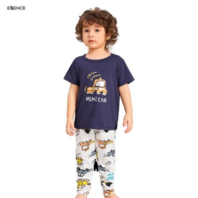 China Cartoon thermal t-shirts with pants kids pajamas summer cotton sleepwear kids boy 100% cotton pajamas for sale