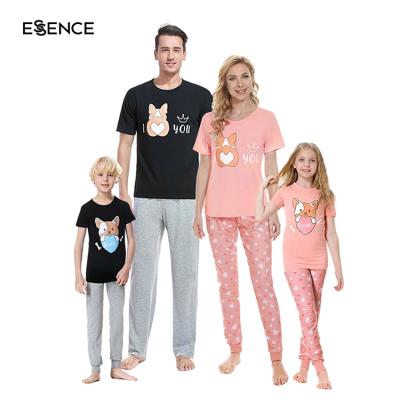 China Custom Mommy and Me Print Tee and Heart Print Pants 2022 Slogan and Thermal Family Loungewear Dog Pajama Set for sale