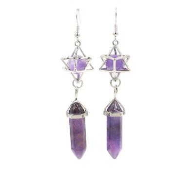 China Fashion Natural Crystal Double Terminated Wand Point Quartz Merkaba Earrings for sale