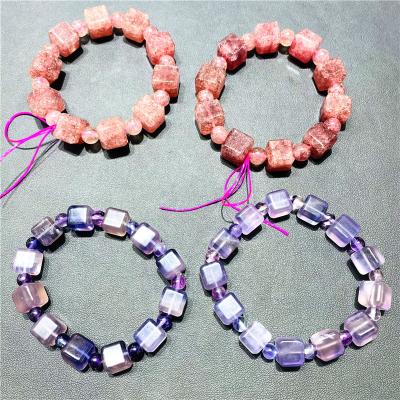 China China Strawberry Fluorite Cube Wholesale Adjustable Sugar Crystal Bracelet Hand Chain For Girl for sale