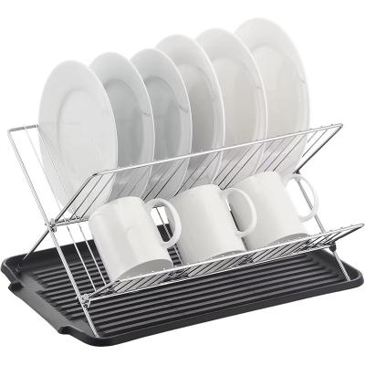 China Foldable X shape 2 tier dish drainer rack with drainboard Stainless Steel Dish Drying Rack en venta