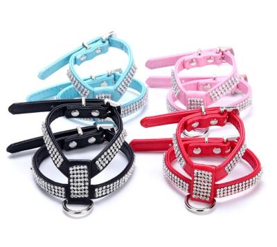 China Bling Pet Supplies Padded Leather Pet Harness Leash Quality PU Leather Comfort Dog Harness for sale