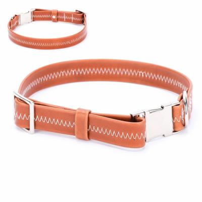 China Personalized Genuine Leather Dog Leash and Collar Super Soft Italian Cowhide Dog Collar for sale