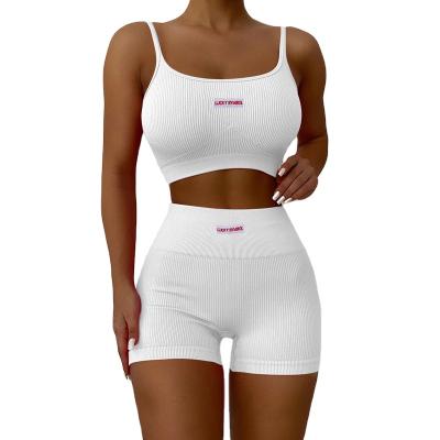 China QUICK DRY women 2022 European and American fashion suit yoga crop top shorts pants border thin two piece set for women for sale