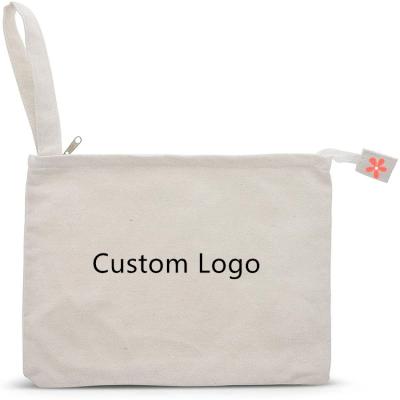 China Custom Logo White Zipper Pencil Bags Fashion Gift Bag Custom White Canvas Cosmetic Bag For Ladies for sale