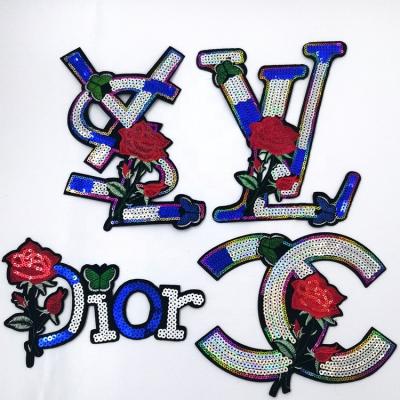 China Handmade Large Flower Custom Iron On Embroidery Applique Sequin Patches For Apparel for sale