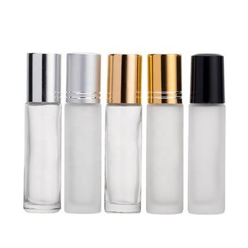 China 8ml 10ml clear frosted round glass roll on bottle perfume bottle with metal glass roll on à venda