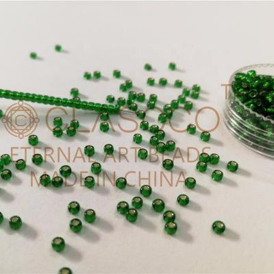 China New Style Shiny 52# Green DIY Jewelry Making Silver Lined Round Glass Beads Freely Provided for sale