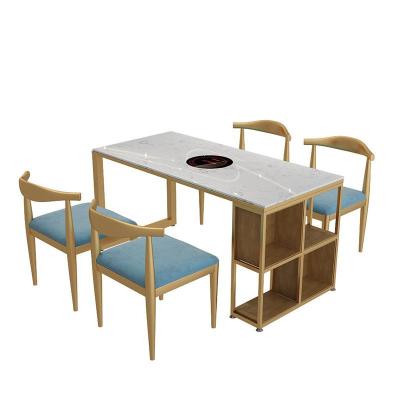 China Durable Portable Premium Marble Shape Metal Space Saving Dining Table Designs And Chair Set Rectangular for sale