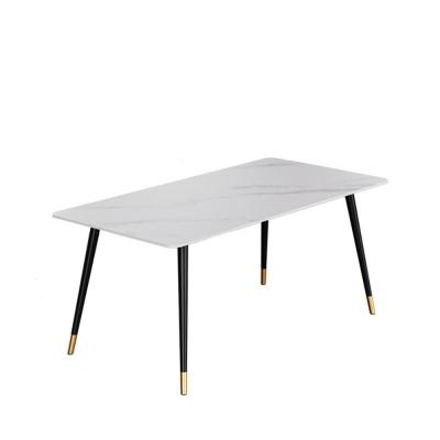 China Durable Goods Using Rectangular White Slab Metal Low Price Modern Rock Shape Dining Table Set for sale