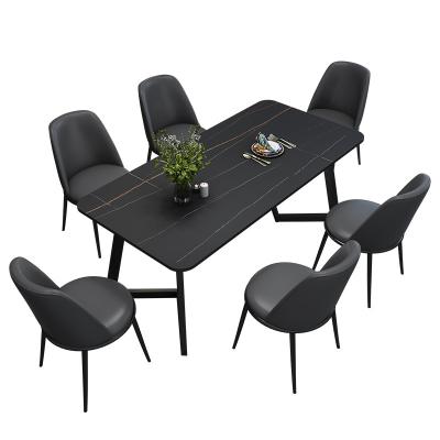 China Durable Suitable For Multiple Scenarios Rock Shape Rectangular Slab Metal Small Dining Table Set Modern for sale