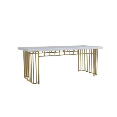 China Good Quality New Arrivals Durable Rectangular Shape Metal Solid Wood Dining Table Set for sale