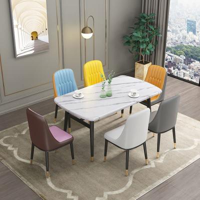 China (Others) 2021 New Adjustable Modern Cheap Rectangular Marble Dining Table Set Of 6 Metal Top And Leg Furniture Restaurant Chairs for sale